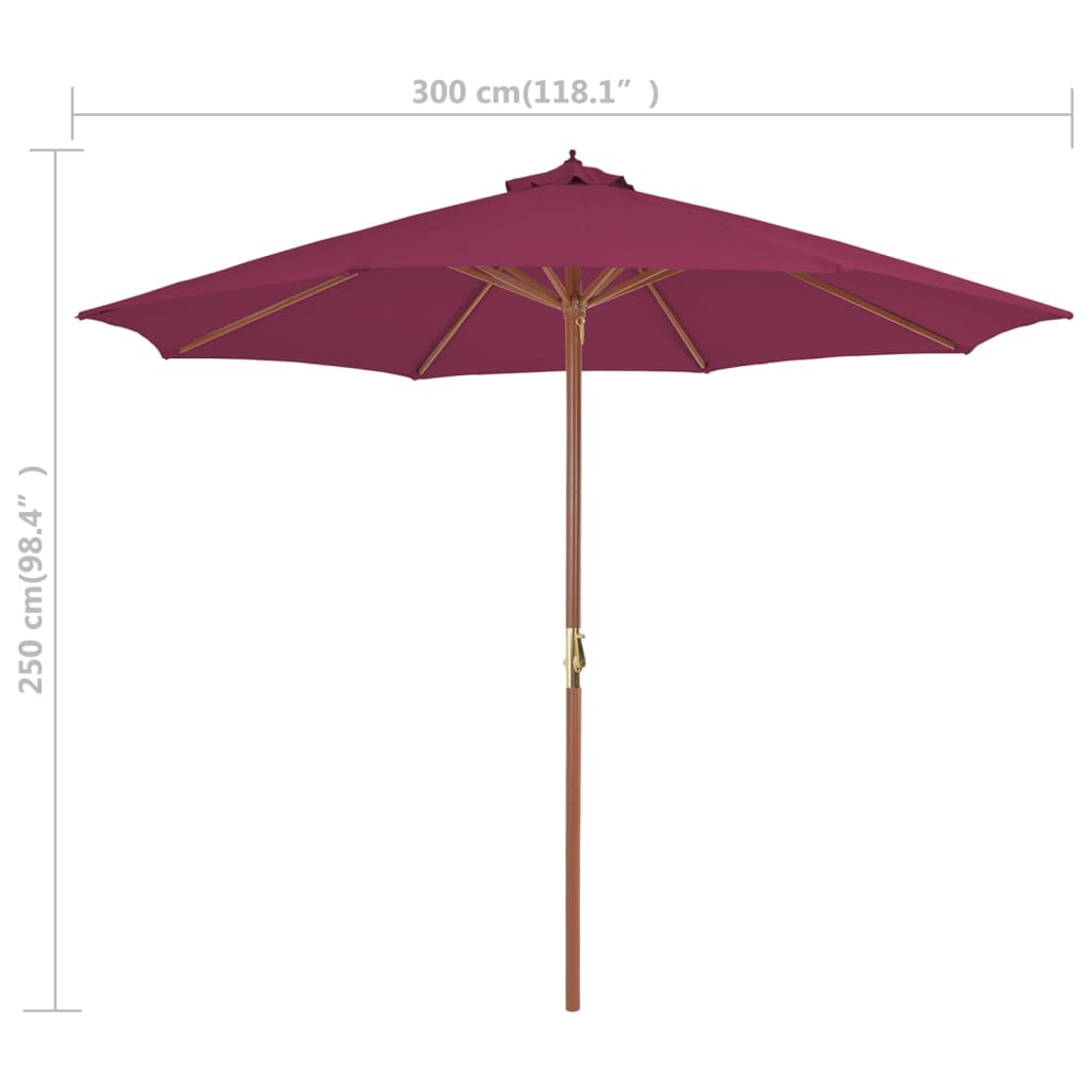Parasoll med trestang 300 cm vinrød