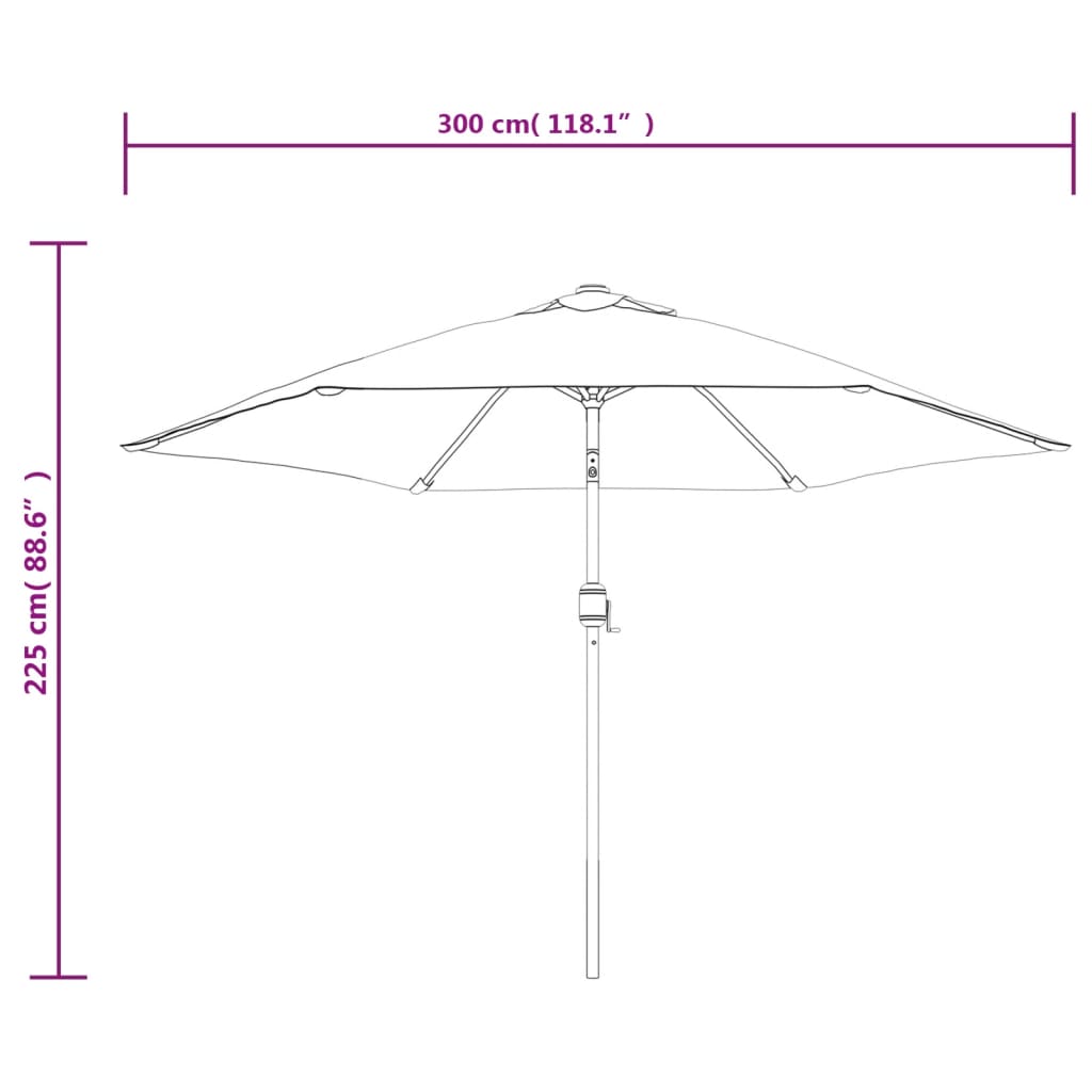 Parasoll med LED-lys og stålstang 300 cm gråbrun