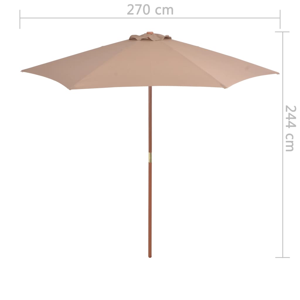Parasoll med trestang 270 cm gråbrun