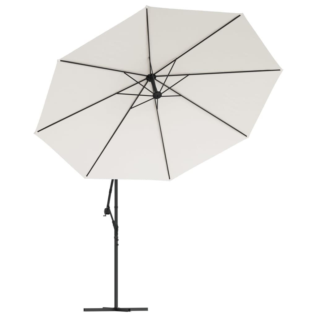 Hengende hageparasoll med LED-lys og metallstang 350 cm sand