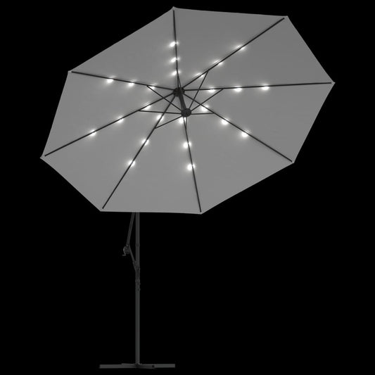 Hengende hageparasoll med LED-lys og metallstang 350 cm sand