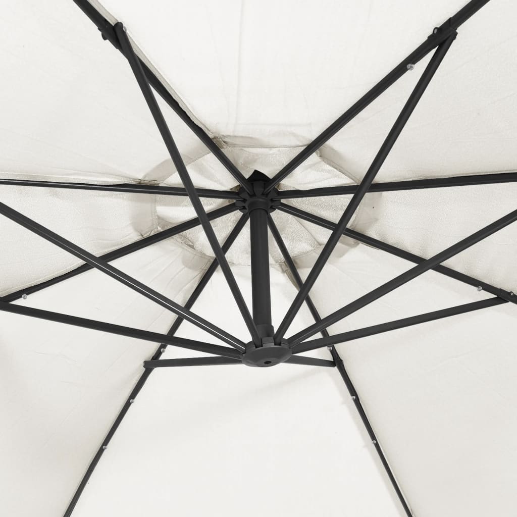 Hengende hageparasoll med LED-lys og metallstang 350 cm sand