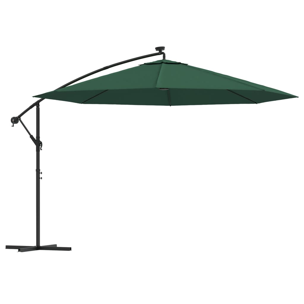 Hengende hageparasoll med LED-lys og metallstang 350 cm grønn