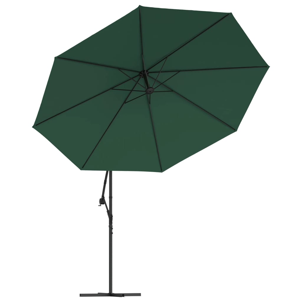 Hengende hageparasoll med LED-lys og metallstang 350 cm grønn