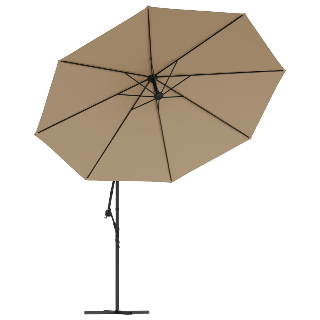 Hengende hageparasoll med LED-lys og metallstang 350 cm gråbrun