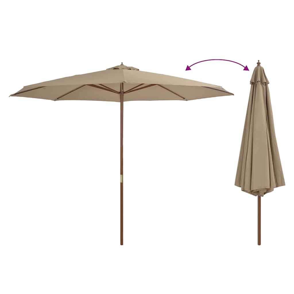 Parasoll med trestang 350 cm gråbrun vidaXL