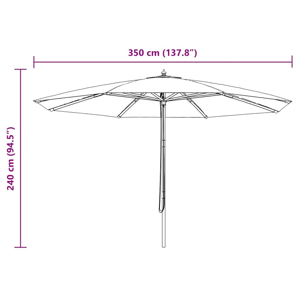 Parasoll med trestang 350 cm terrakotta