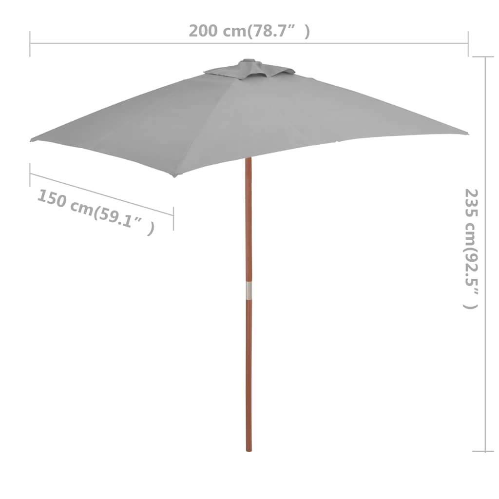 Parasoll med trestang 150x200 cm antrasitt