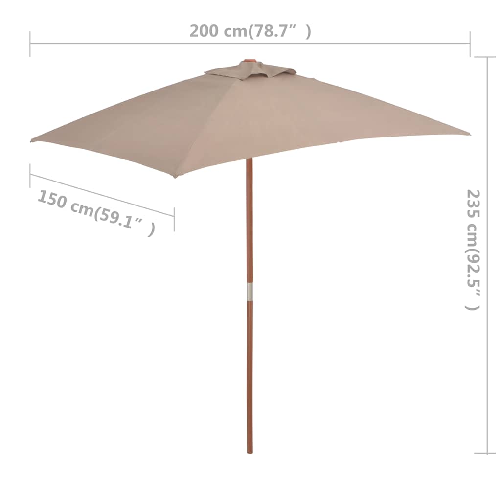 Parasoll med trestang 150x200 cm gråbrun