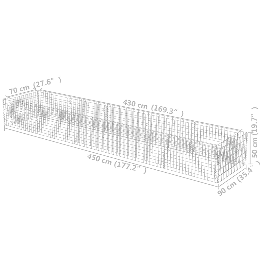 Gabion høybed galvanisert stål 450x90x50 cm