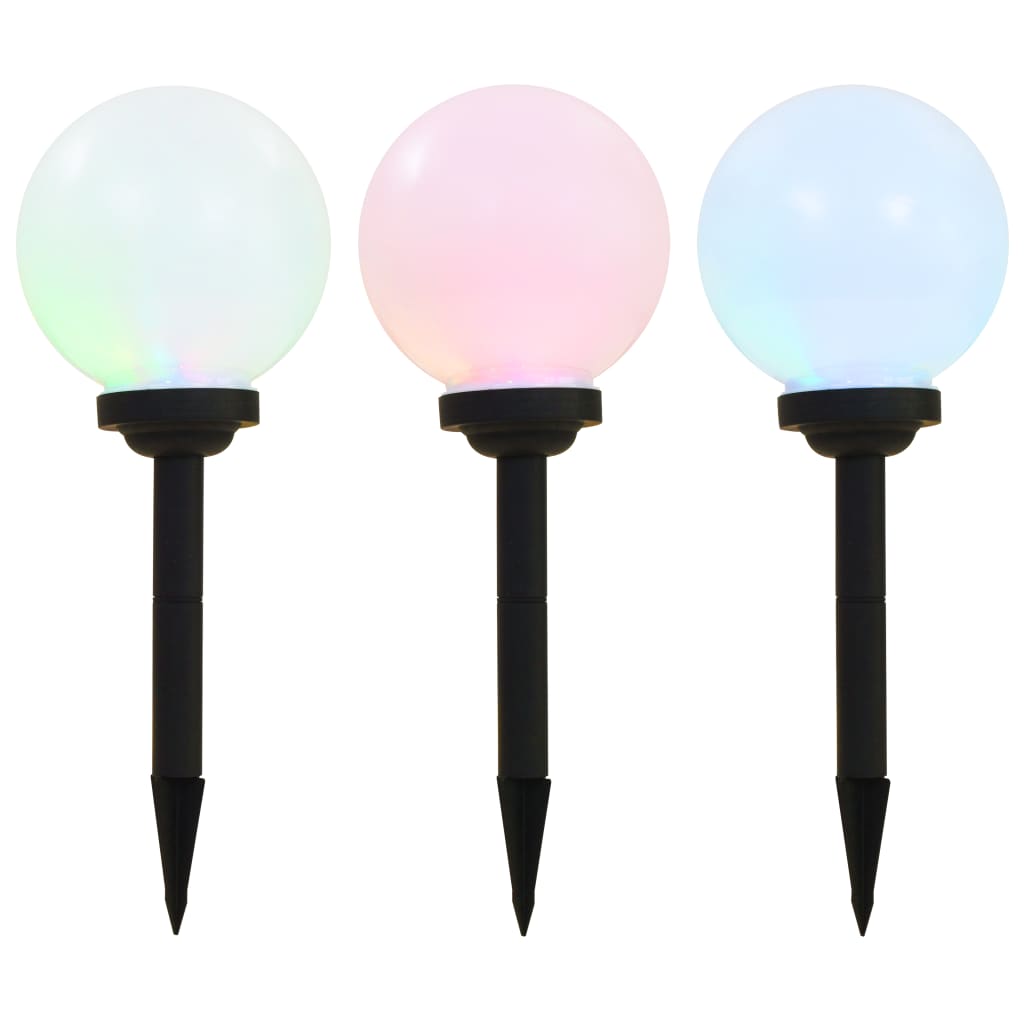 Utendørs sollampe 3 stk LED kuleformet 20 cm RGB