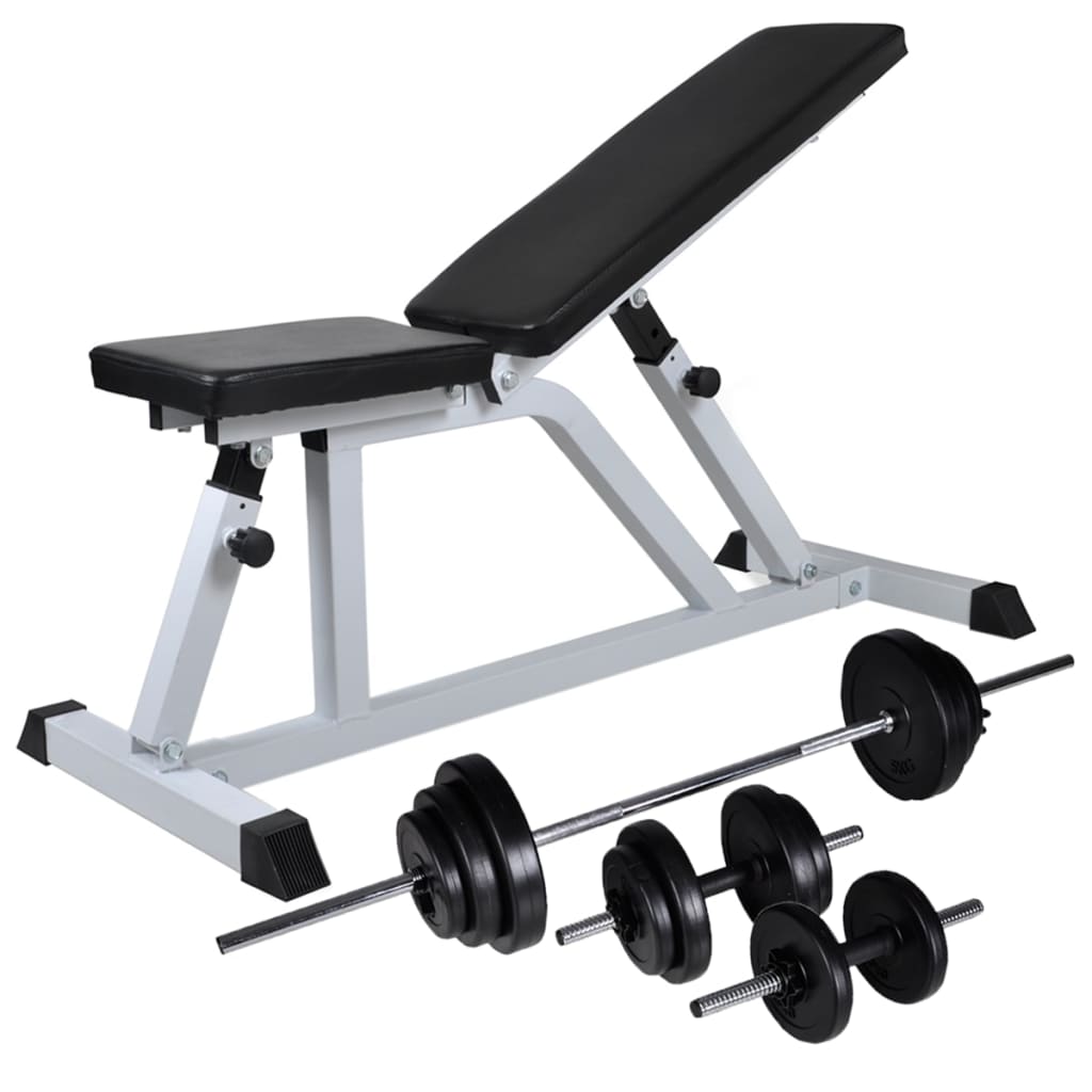 Treningsbenk med vektstang og manualsett 30,5 kg