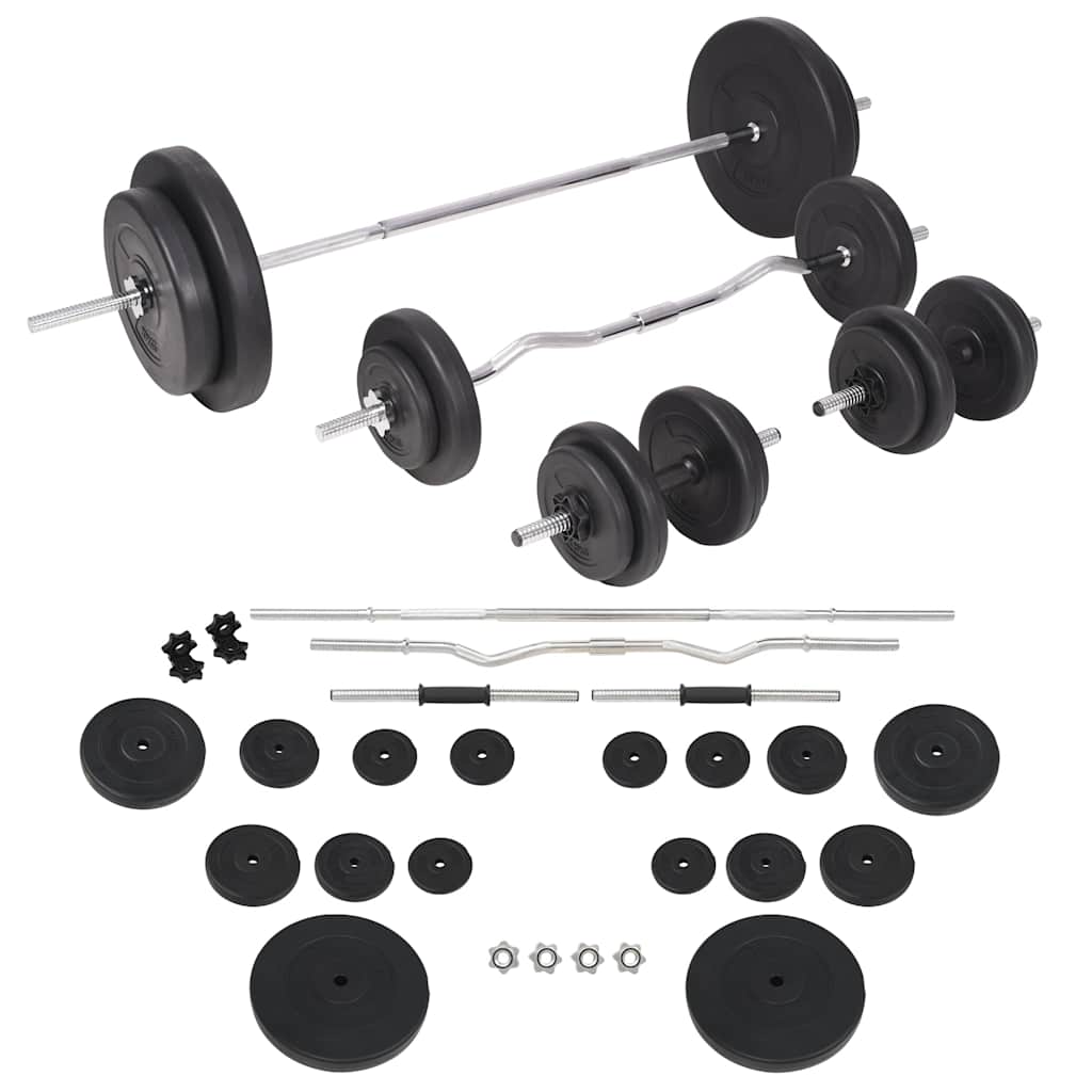 Treningsbenk med vektstativ, vektstang og manualsett 90 kg