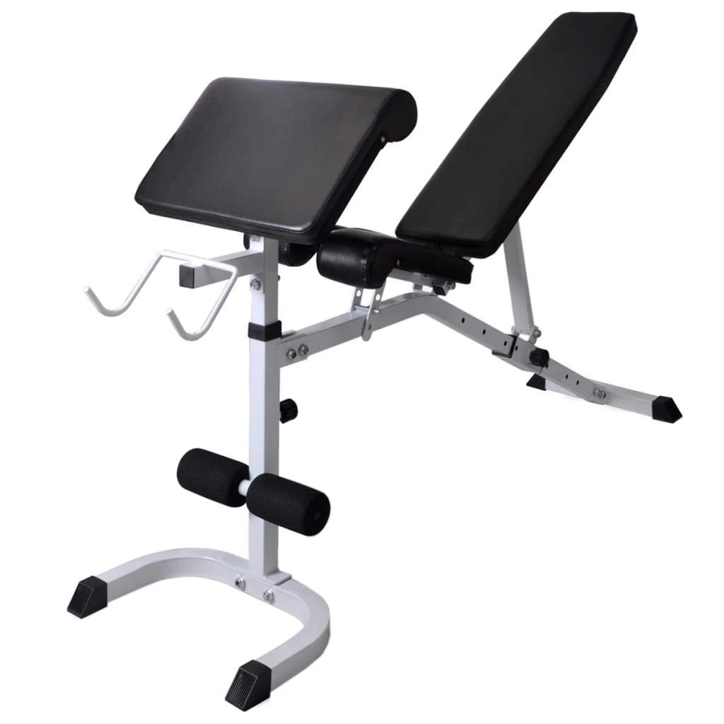 Treningsbenk med vektstativ, vektstang og manualsett 90kg