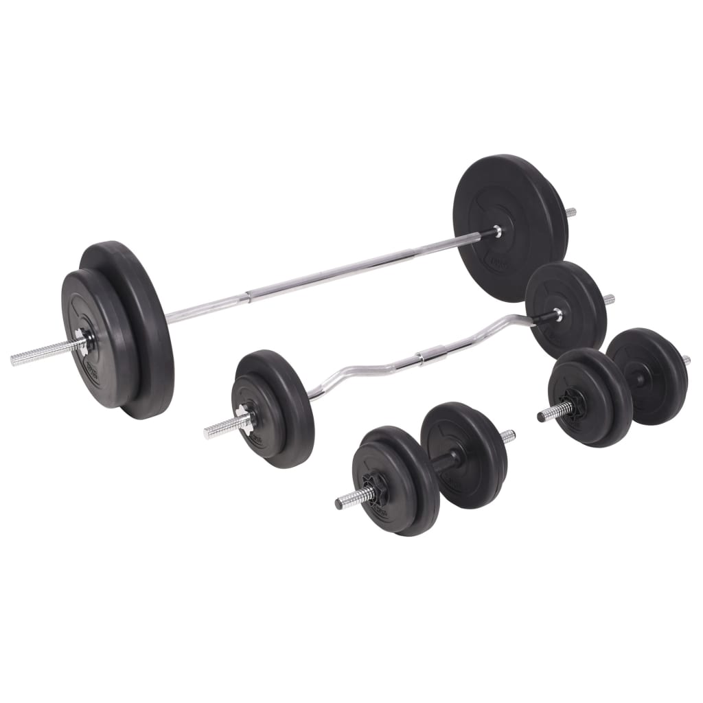 Treningsbenk med vektstativ, vektstang og manualsett 90kg