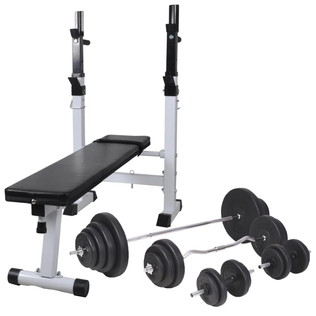 Treningsbenk med vektstativ, vektstang og manualsett 120 kg