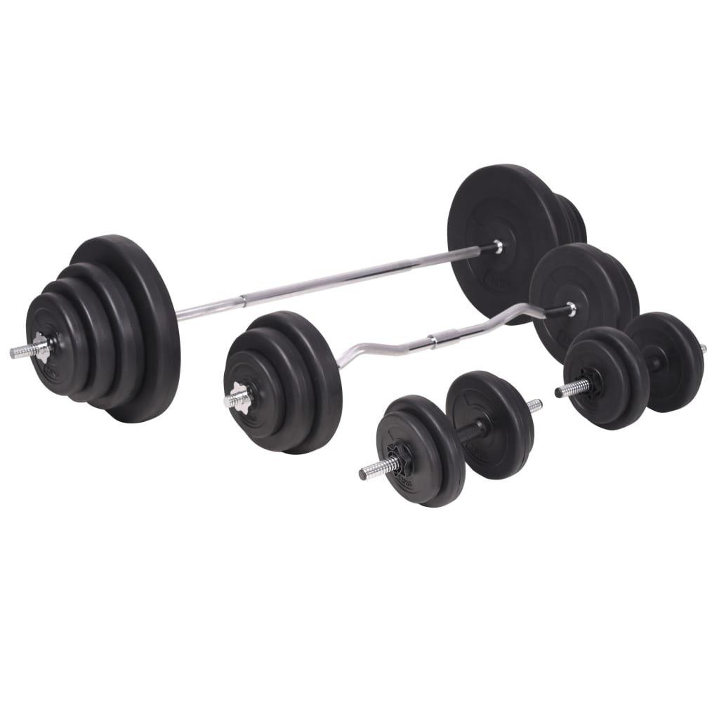 Treningsbenk med vektstativ, vektstang og manualsett 120 kg