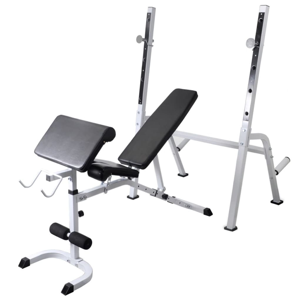 Treningsbenk med vektstativ, vektstang og manualsett 120 kg
