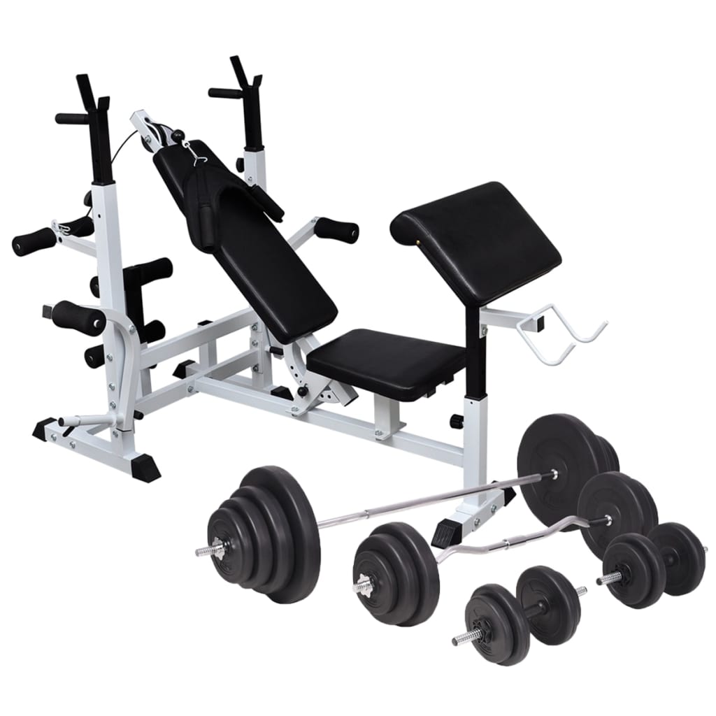 Vektbenk med vektstativ, vektstang og manualsett 120kg