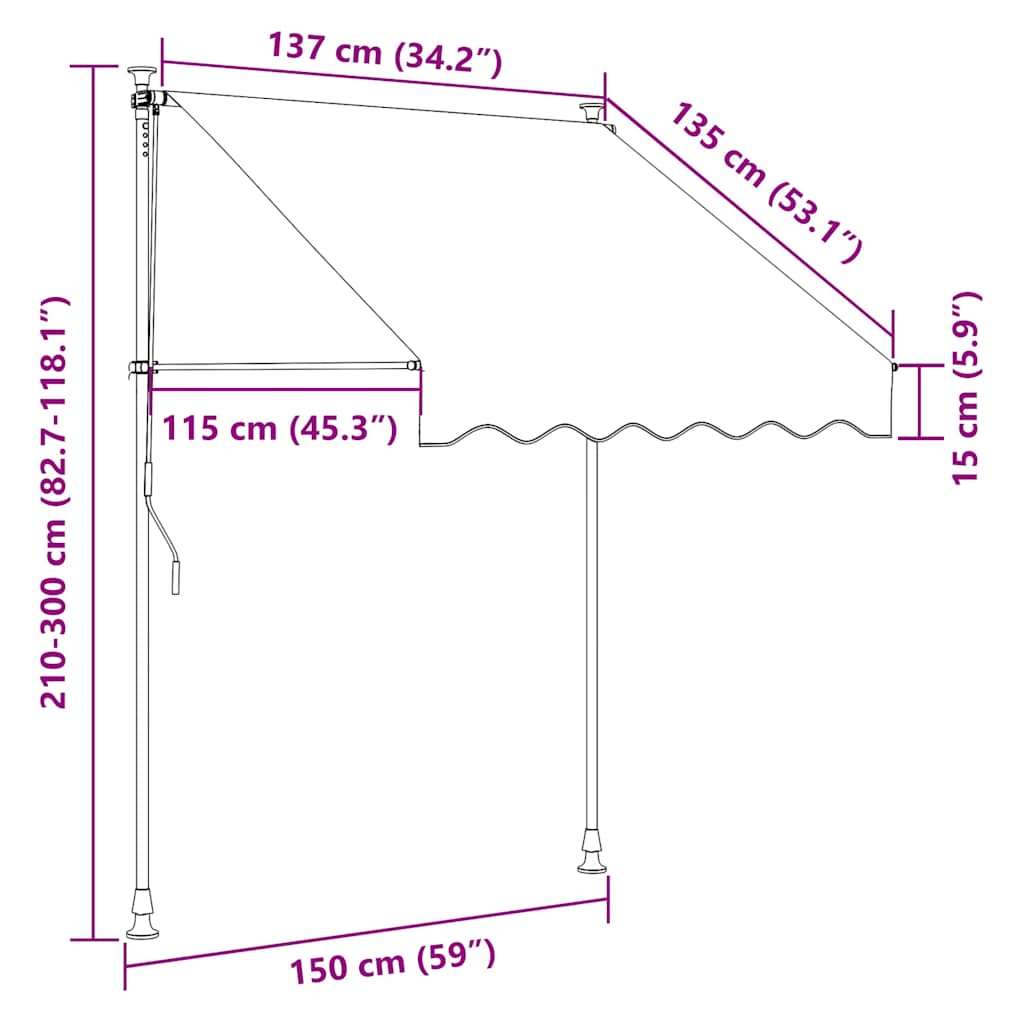 Manuell uttrekkbar markise 150 cm kremhvit