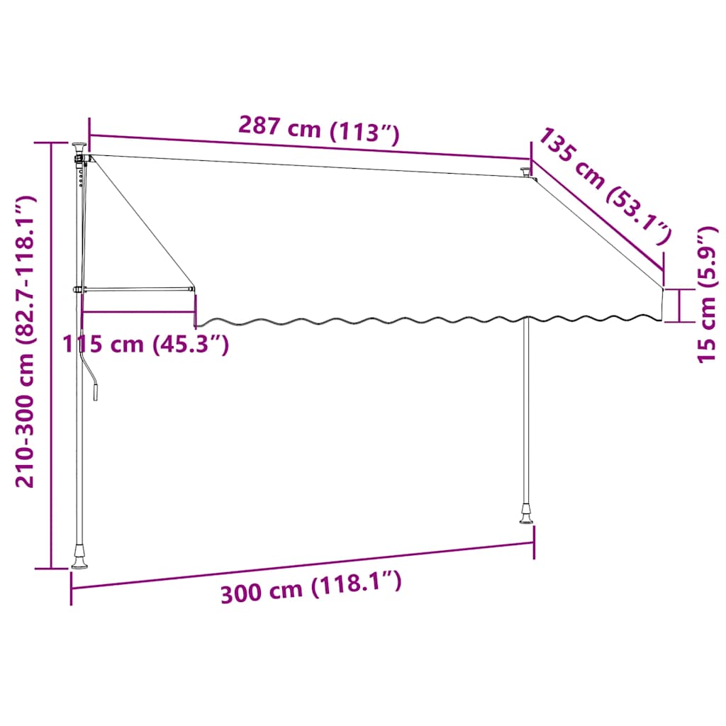 Manuell uttrekkbar markise 300 cm kremhvit