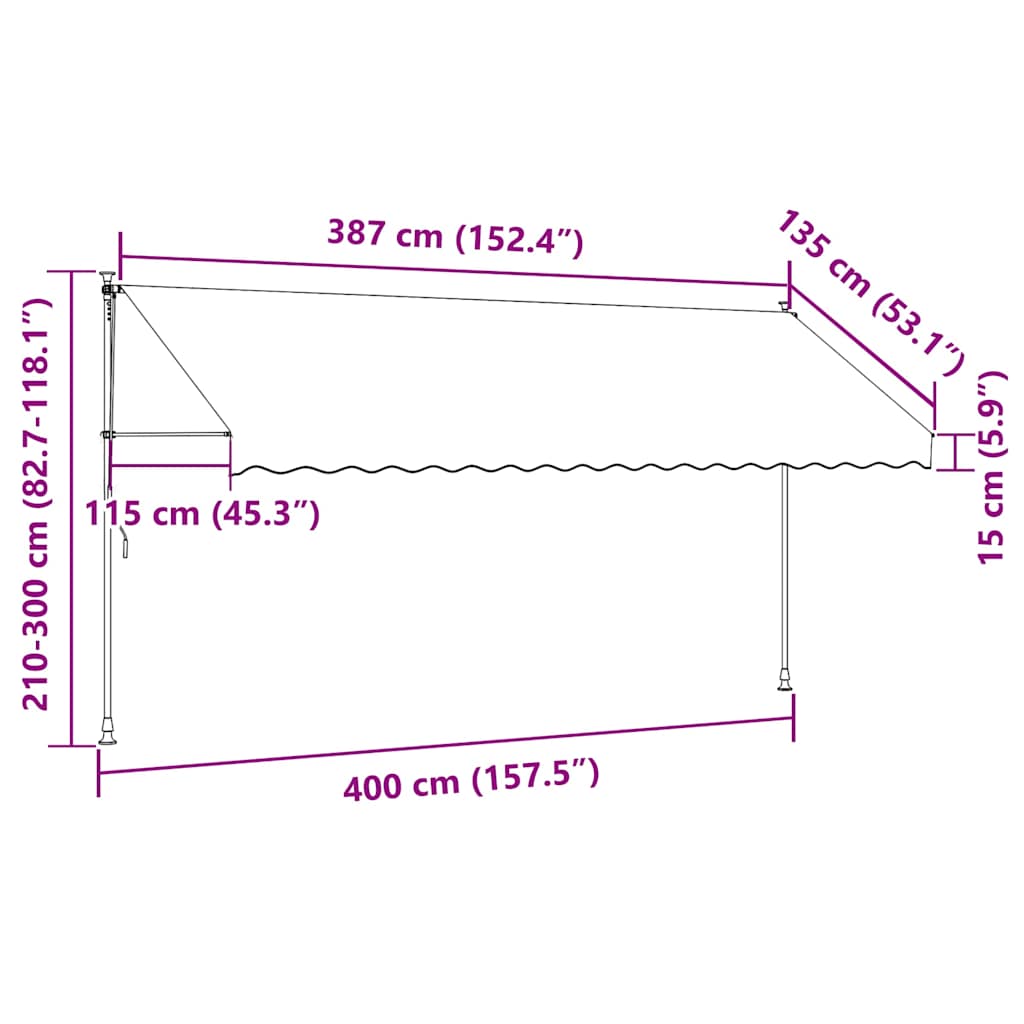 Manuell uttrekkbar markise 400 cm kremhvit