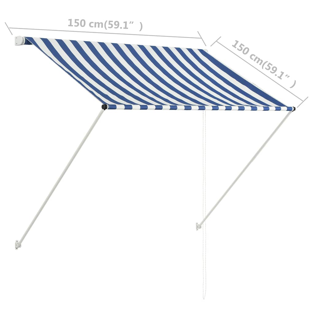 Uttrekkbar markise 150x150 cm blå og hvit