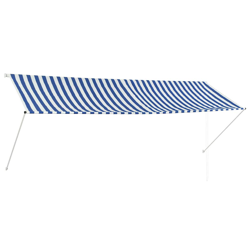 Uttrekkbar markise 350x150 cm blå og hvit