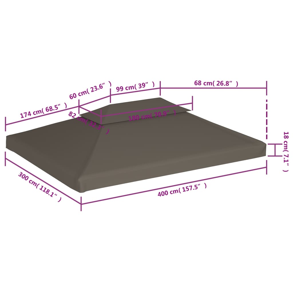 Dobbel toppduk til paviljong 310 g/m² 4x3 m gråbrun vidaXL