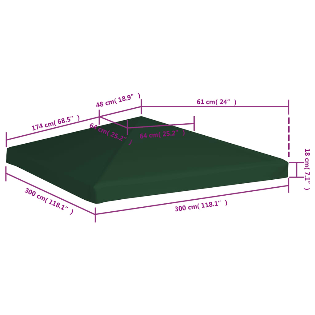 Toppduk til paviljong 310 g/m² 3x3 m grønn