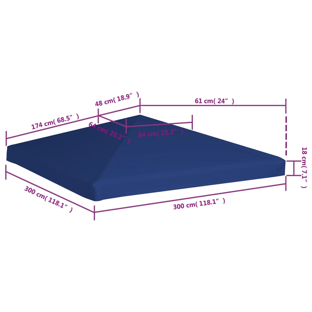 Toppduk til paviljong 310 g/m² 3x3 m blå