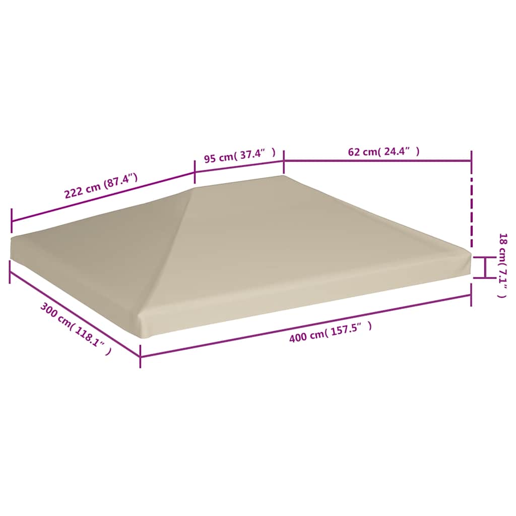 Toppduk til paviljong 310 g/m² 4x3 m beige vidaXL