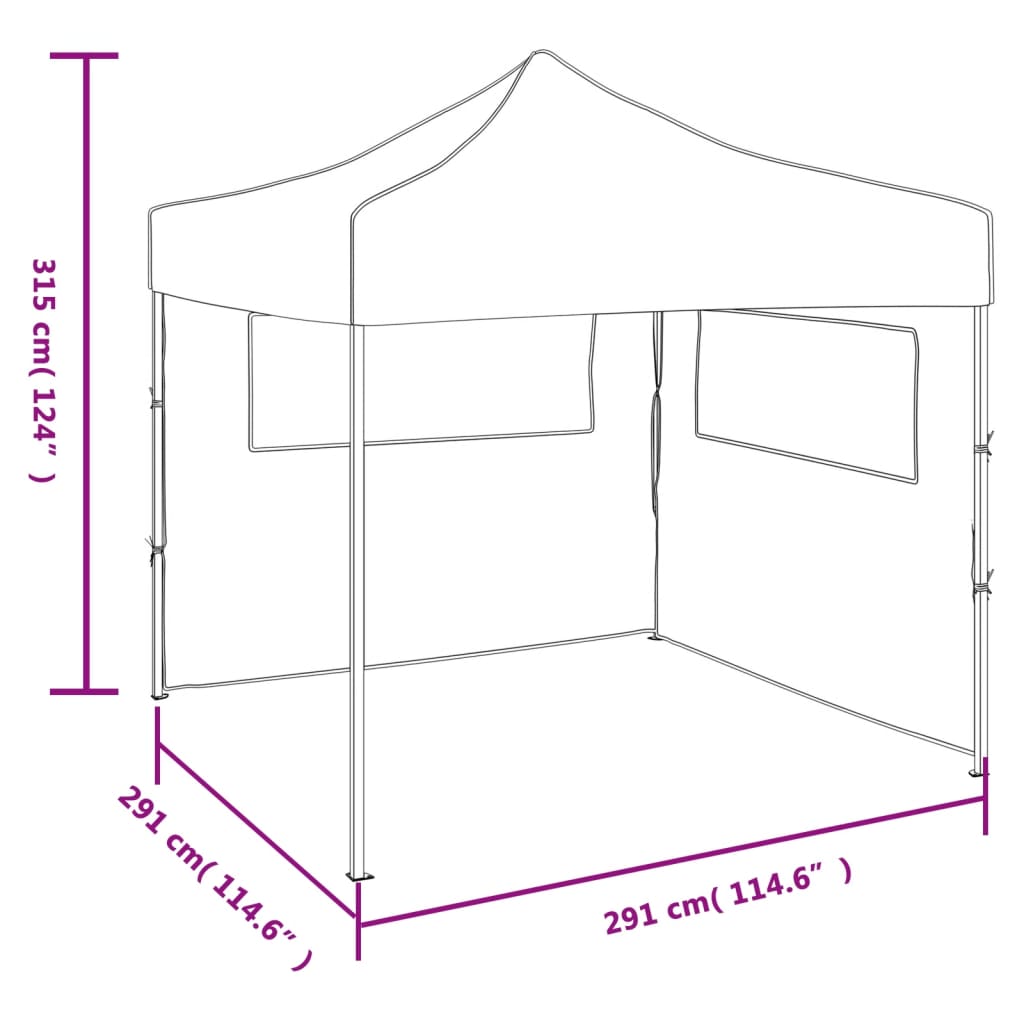 Sammenleggbart festtelt popup med 2 sidevegger 3x3 m antrasitt