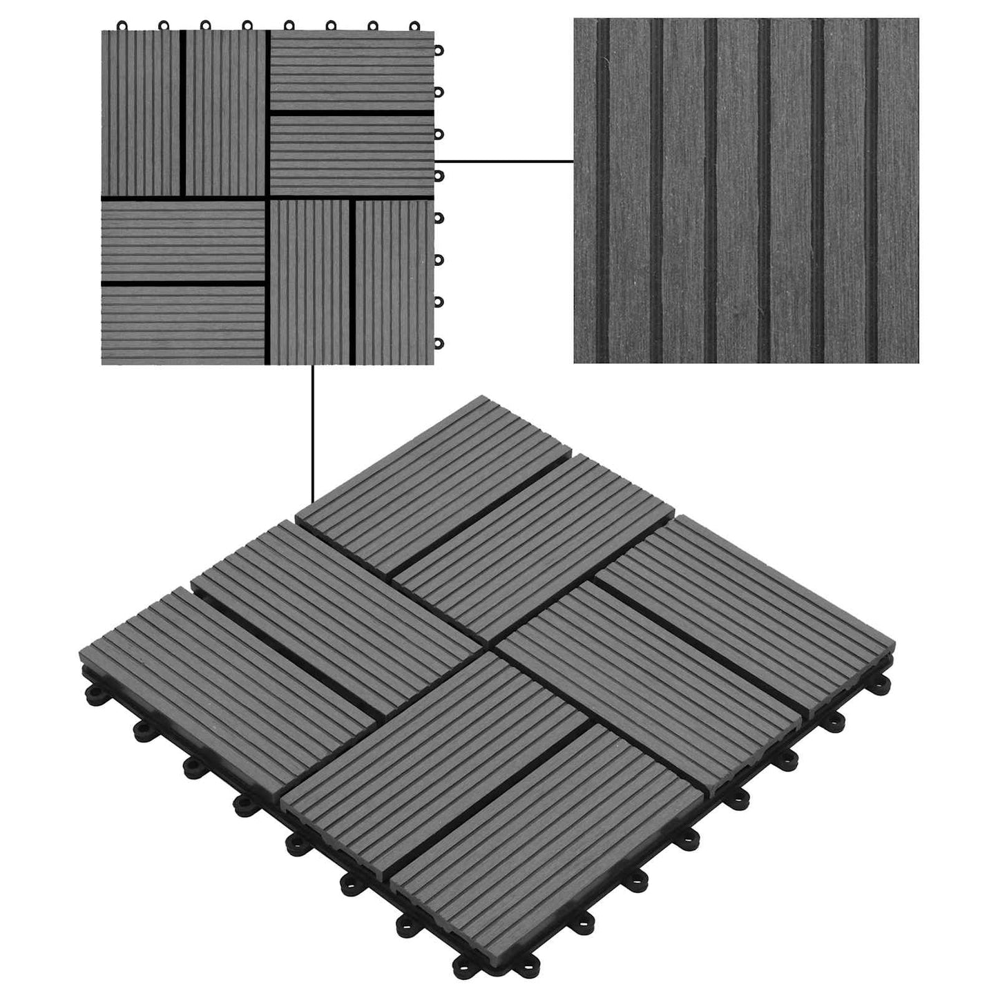 Terrasseflis 11 pcs Grå 30 x 30 cm WPC