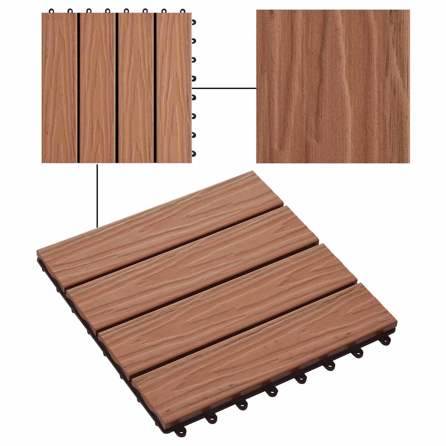 Terrasseflis 3D-design 11 pcs Lys Brun 30 x 30 cm WPC