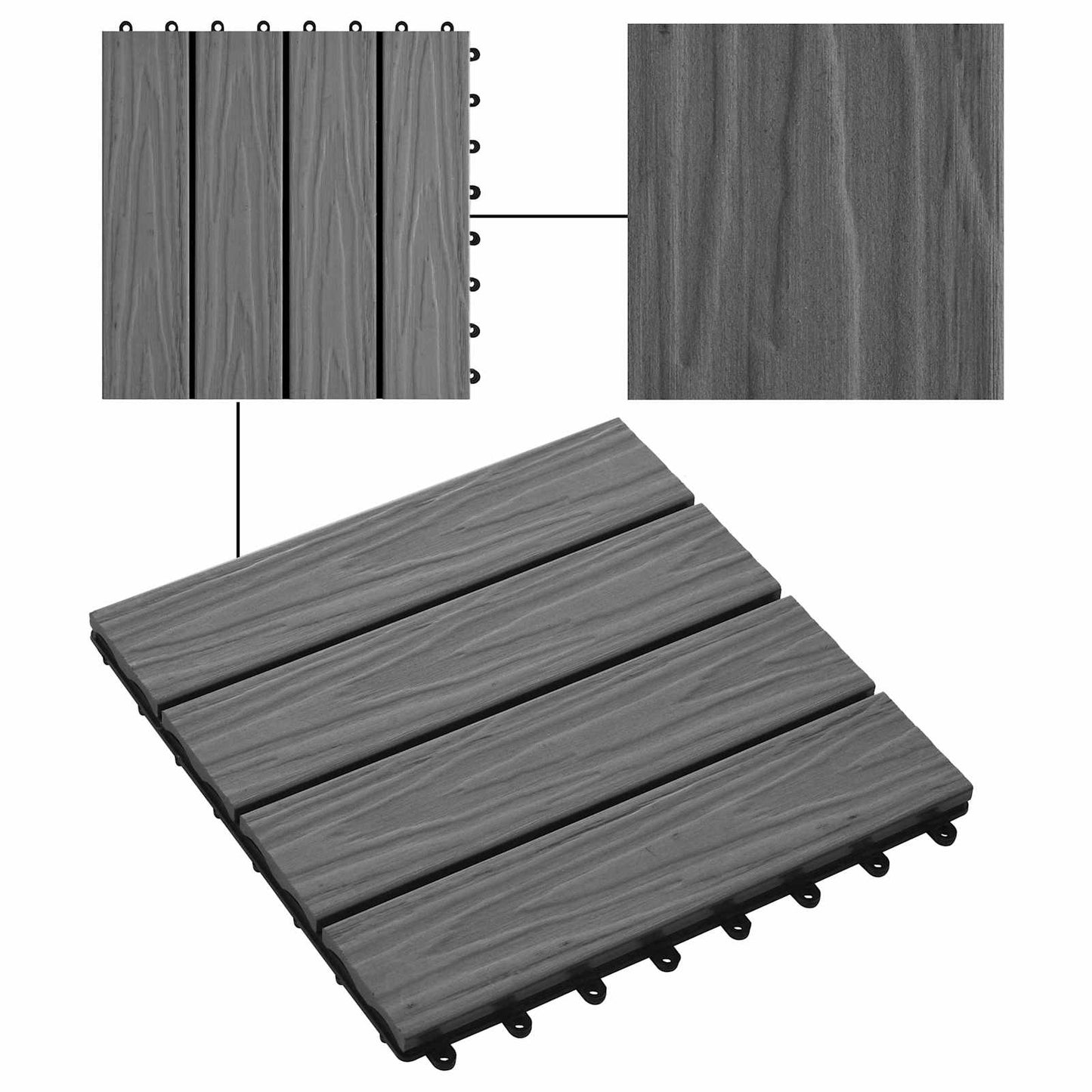Terrasseflis 3D-design 11 pcs Grå 30 x 30 cm WPC