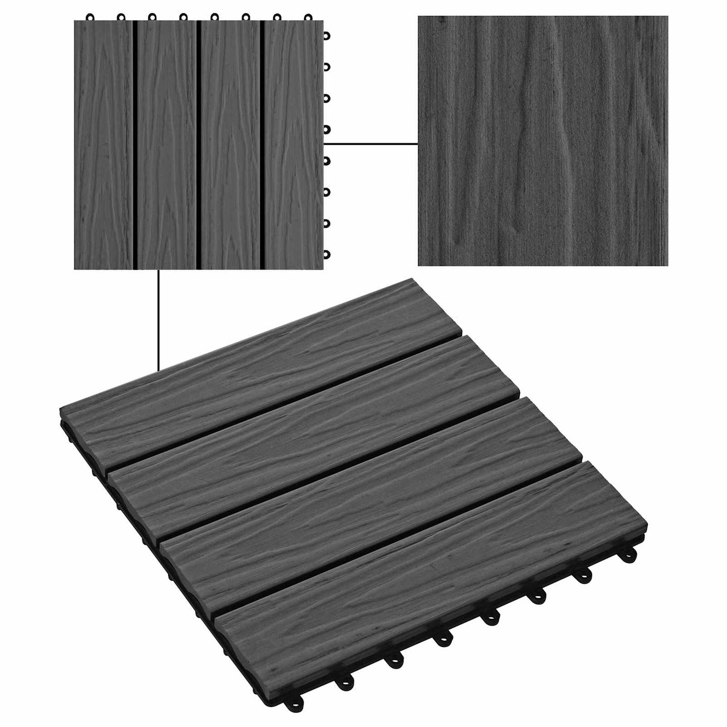 Terrasseflis 3D-design 11 pcs Svart 30 x 30 cm WPC