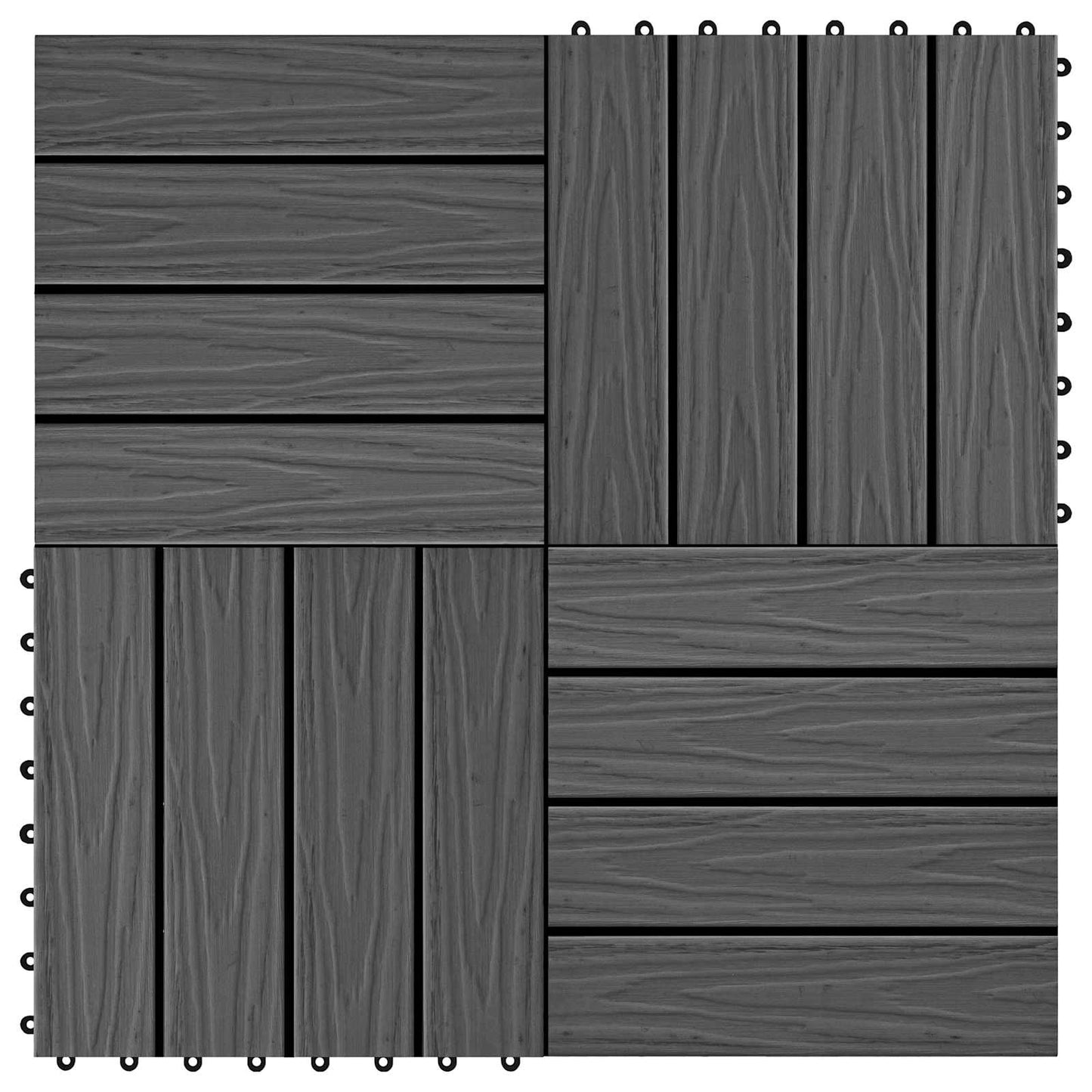 Terrasseflis 3D-design 11 pcs Svart 30 x 30 cm WPC