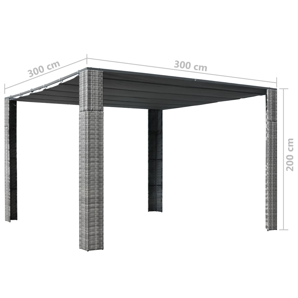 Paviljong med tak polyrotting 300x300x220 cm grå og antrasitt
