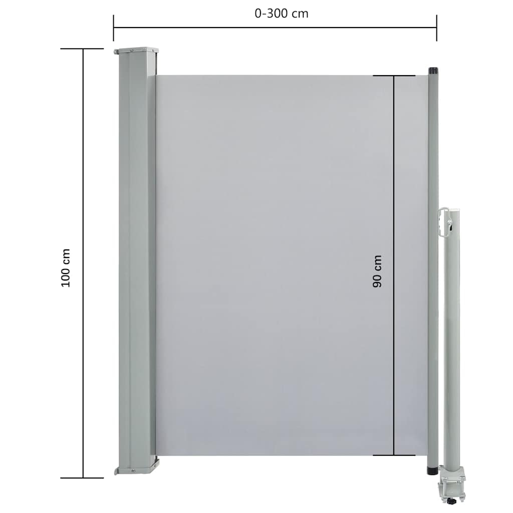 Uttrekkbar sidemarkise 100 x 300 cm grå