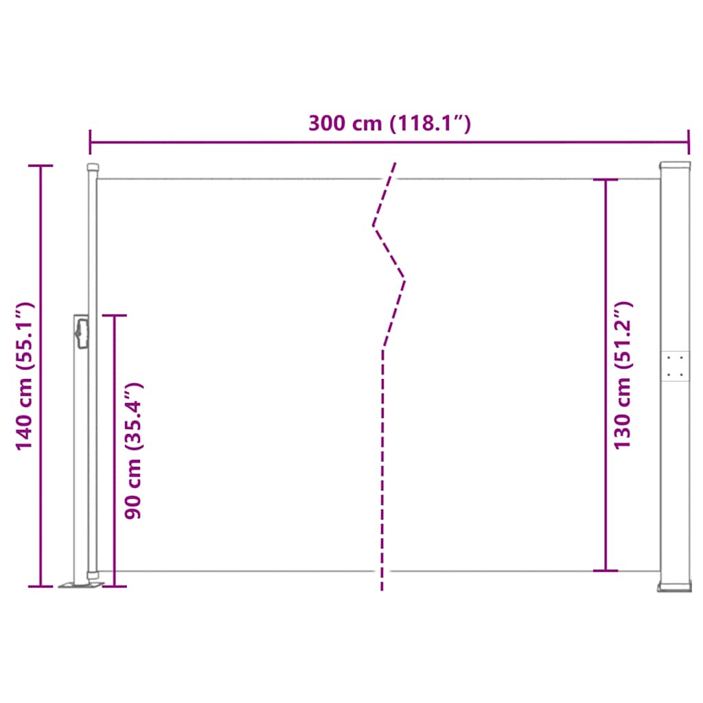 Uttrekkbar sidemarkise 140 x 300 cm grå