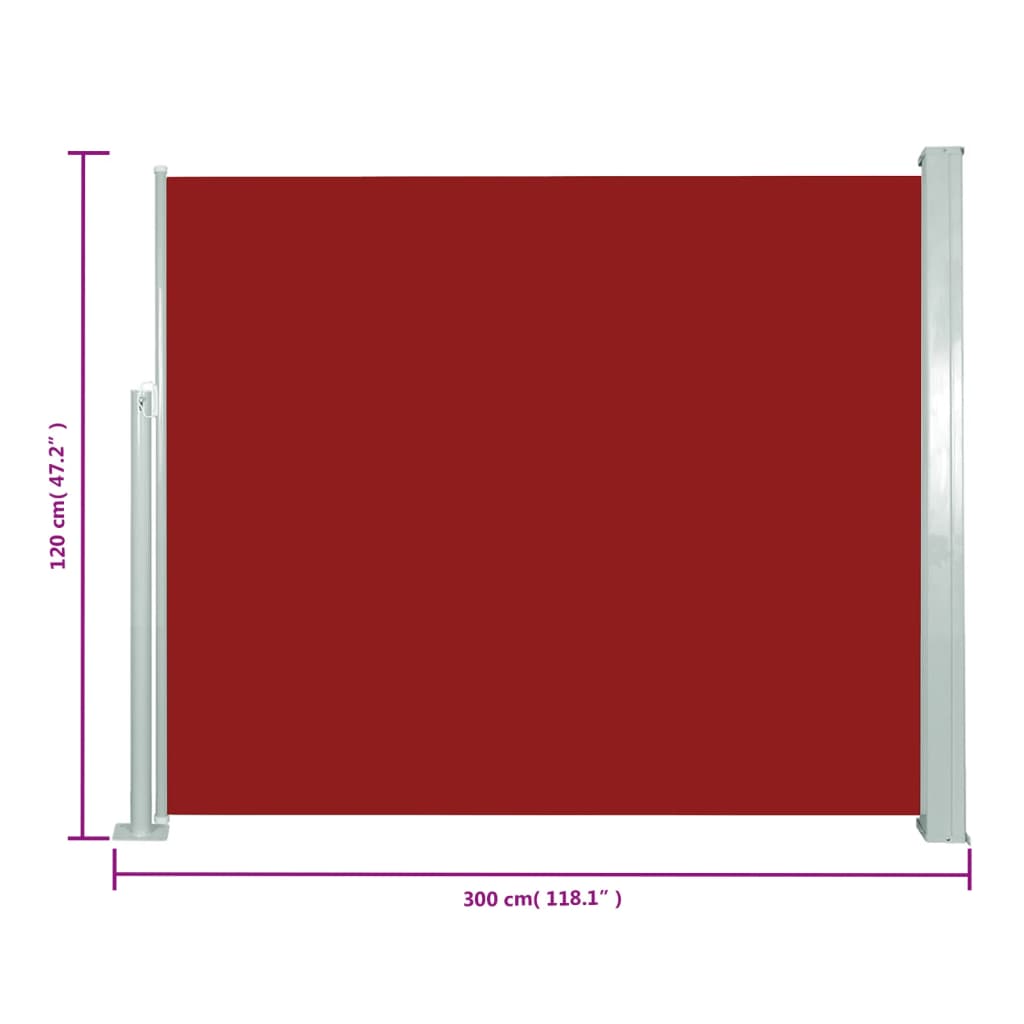 Uttrekkbar sidemarkise 120 x 300 cm rød