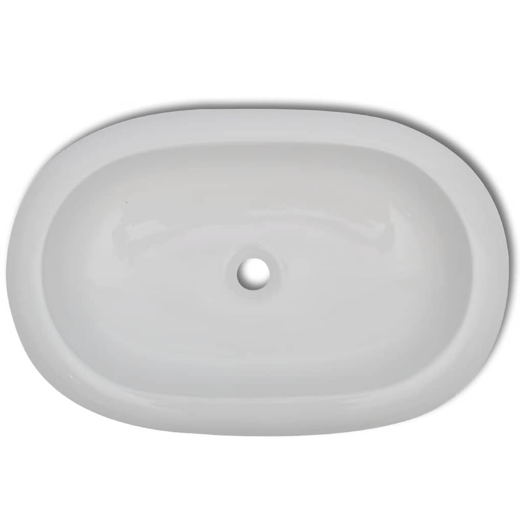 Baderomsvask med kran keramisk oval hvit
