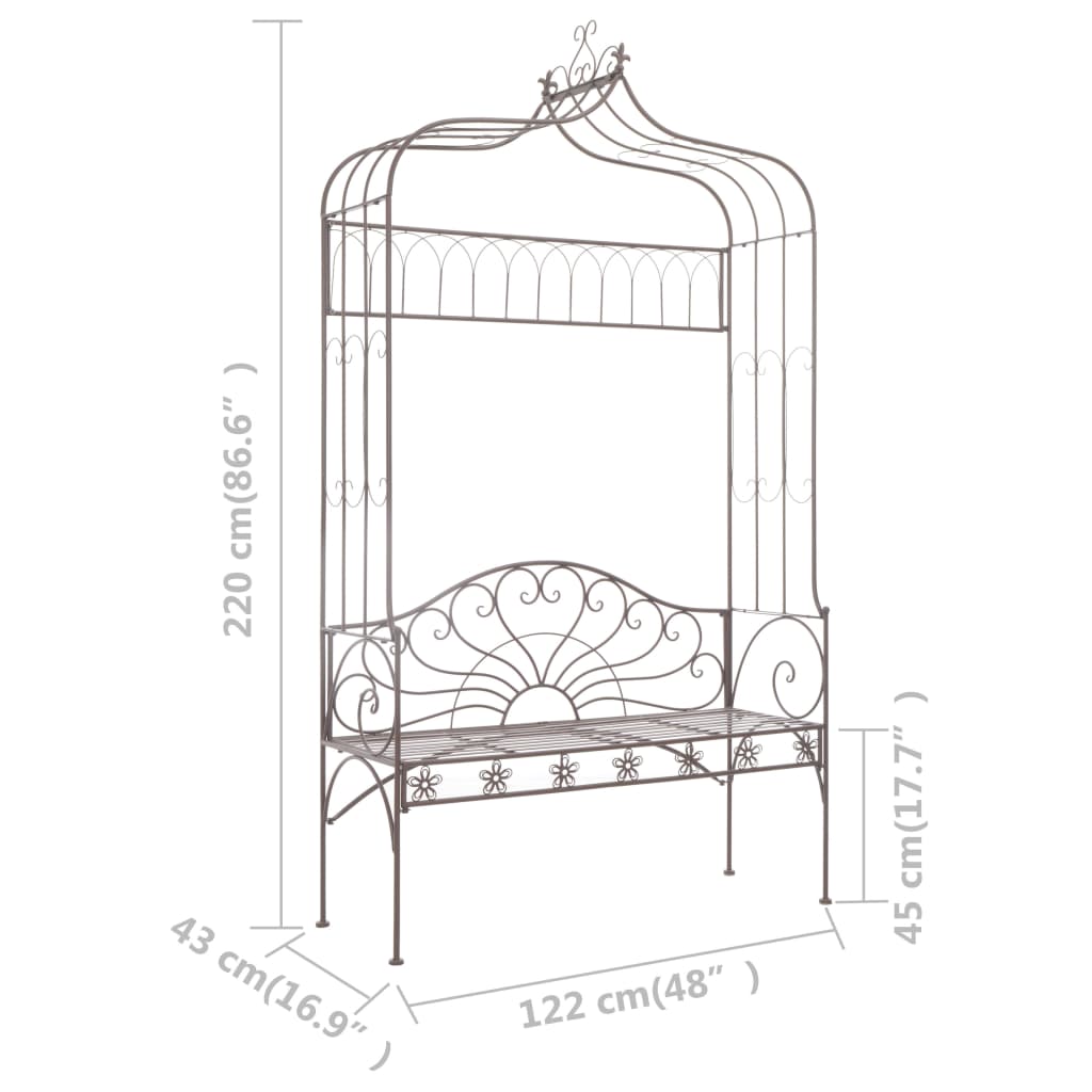 Hagebenk 122 cm jern antikk brun