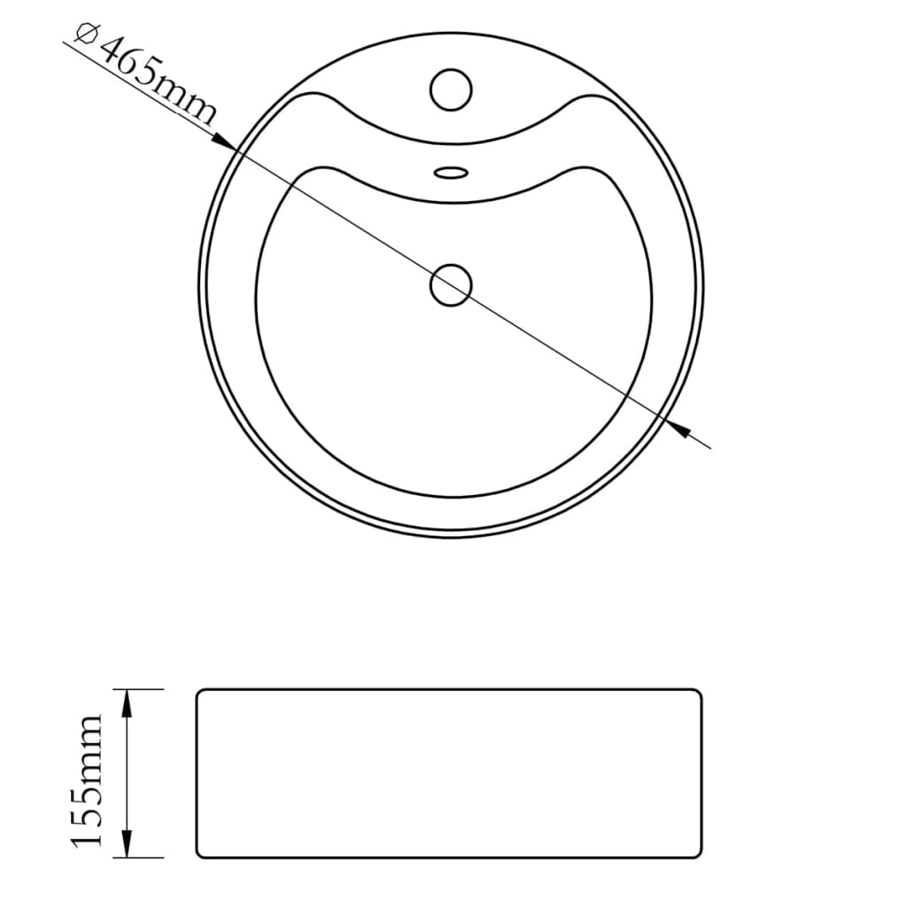 Vask med overløpsfunksjon 46,5x15,5 cm keramikk sølv