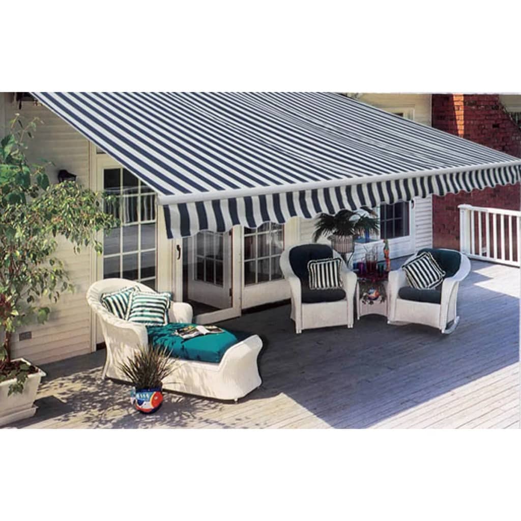 Foldbar markise manuell 300 cm blå/hvit vidaXL