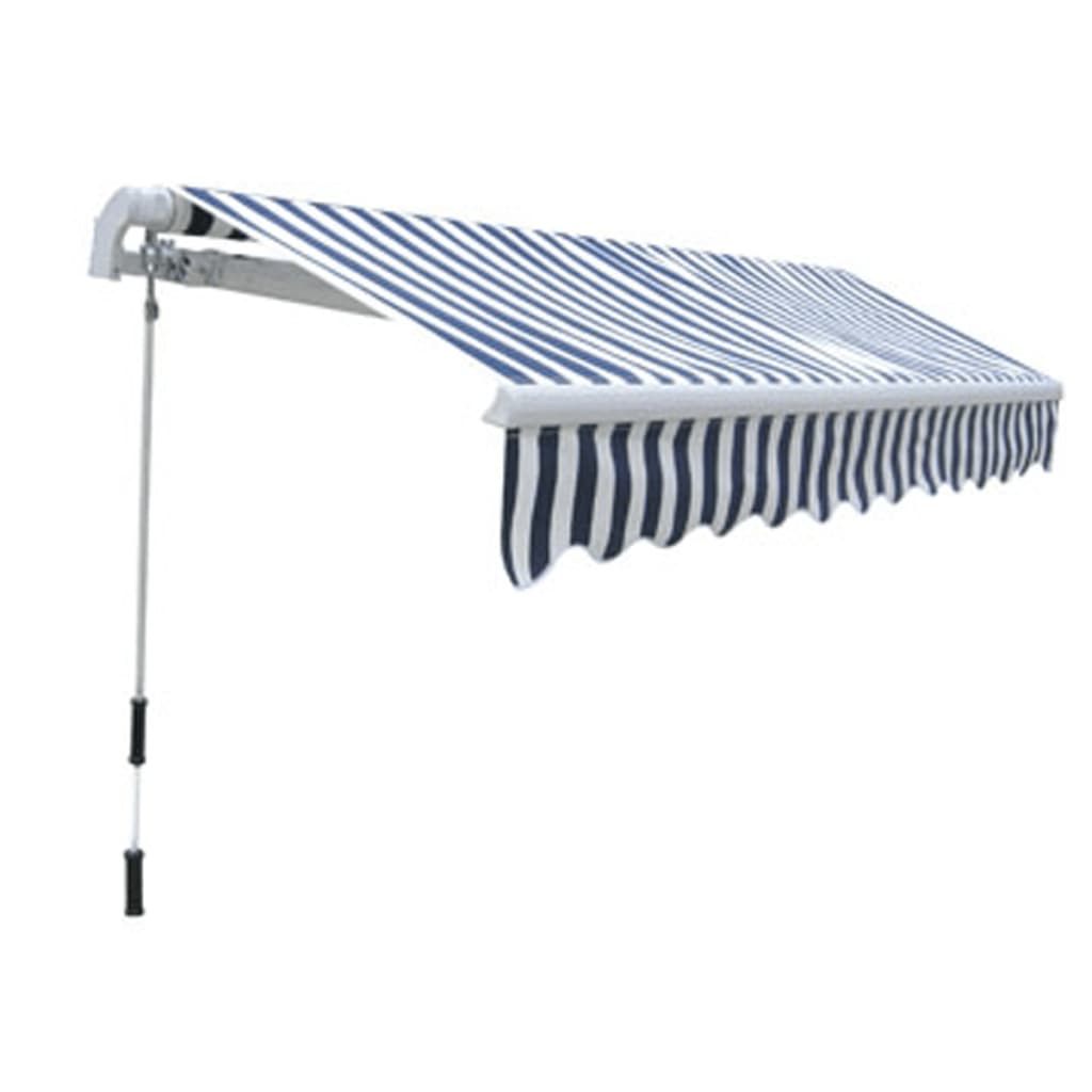 Foldbar markise manuell 300 cm blå/hvit vidaXL