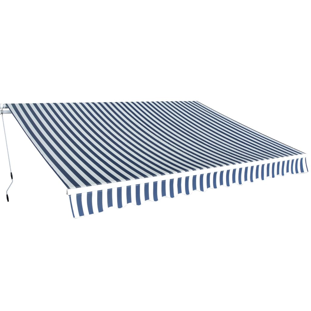Foldbar markise manuell 350 cm blå/hvit