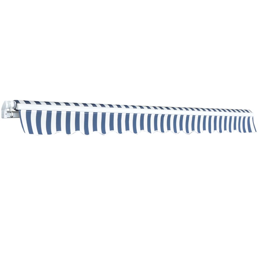 Foldbar markise manuell 350 cm blå/hvit
