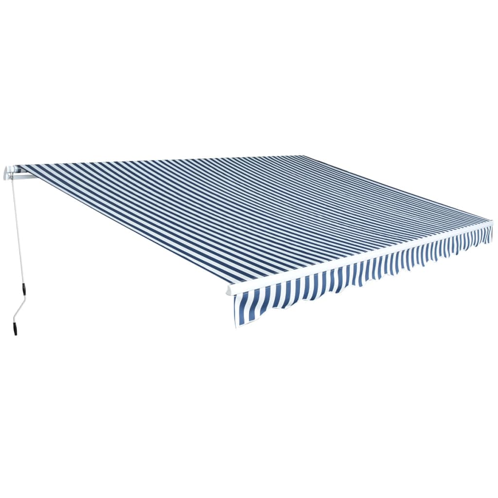 Foldbar markise manuell 450 cm blå/hvit